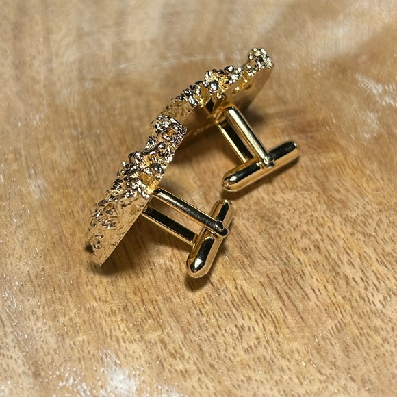Vintage Swank Nugget & Rhinestone Gold Tone Cufflinks. - Picture 4 of 10
